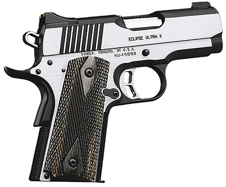 Kimber Mfg.,inc 3200042CA Eclipse Ultra II (CA) 45 ACP 7+1 3" Stainless Steel Slide Brush Polished Front Strap Checkering Laminated Gray/Black Double Diamond Grip