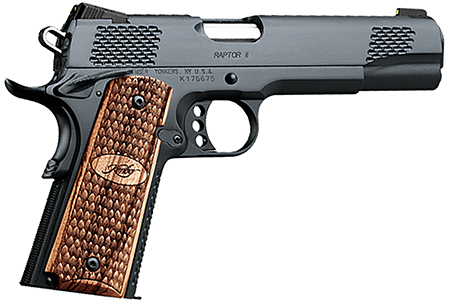 Kimber Mfg, Inc 3200117CA Raptor II *CA Compliant 45 ACP 8+1 5" Stainless Match Grade Barrel, Brush Polished Serrated Steel Slide, Matte Black Steel Frame w/Beavertail, Zebrawood Grip