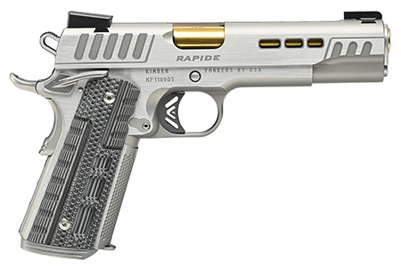 Kimber Mfg.,inc 3000424 Rapide Dawn 10mm Auto 8+1 5" Gold TiN Stainless Steel Barrel, Lightening Cut/Serrated Stainless Steel Slide, Stainless Steel Frame w/Beavertail, Black  &  Gray G10 Grip