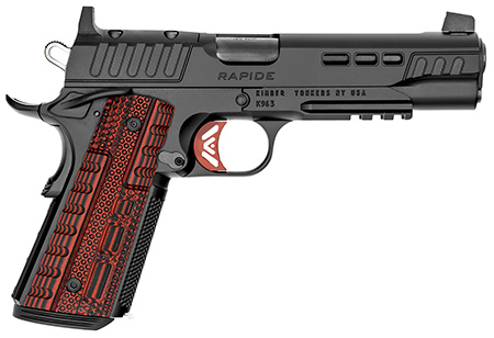 Kimber Mfg.,inc 3000452 Rapide Heat 45 ACP 8+1 5.50" Black DLC Steel Barrel, KimPro II Black Lightening Cut/Optic Ready/Serrated Steel Slide, Kimpro II Black Steel Frame w/Beavertail, Red G10 Grip