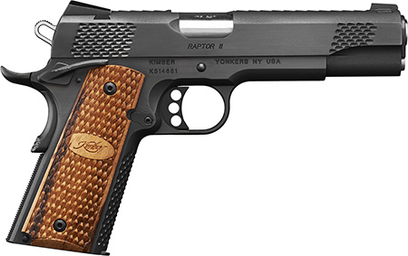 Kimber Mfg, Inc 3200117 Raptor II  45 ACP 8+1 5" Stainless Match Grade Barrel, Matte Black Serrated Steel Slide, Matte Black Steel Frame w/Beavertail, Zebrawood Grip