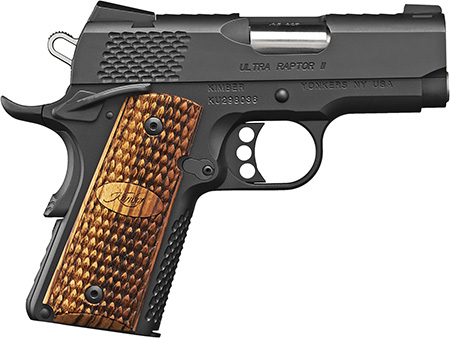 Kimber Mfg, Inc 3200378 Raptor II Ultra 45 ACP 7+1 3" Stainless Match Grade Barrel, Matte Black Serrated Steel Slide, Matte Black Aluminum Frame w/Beavertail, Zebrawood Grip