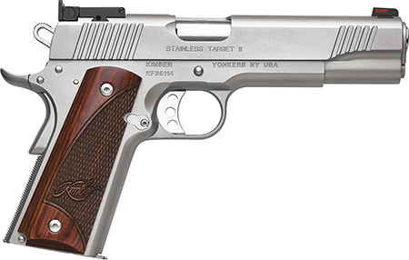 Kimber Mfg, Inc 3200325 Stainless II Target Full Size Frame 45 ACP 7+1 5" Stainless Match Grade Barrel, Satin Silver Serrated Stainless Steel Slide  &  Frame w/Beavertail, Rosewood Grip