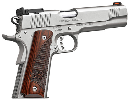 Kimber Mfg, Inc 3200326 Stainless II Target Full Size Frame 9mm Luger 9+1 5" Stainless Match Grade Barrel, Satin Silver Serrated Stainless Steel Slide  &  Frame w/Beavertail, Rosewood Grip