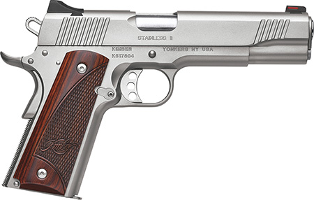 Kimber Mfg, Inc 3200327 Stainless II  Full Size Frame 9mm Luger 9+1 5" Stainless Match Grade Barrel, Satin Silver Serrated Stainless Steel Slide  &  Frame w/Beavertail, Rosewood Grip