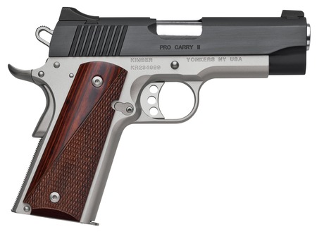 Kimber Mfg, Inc 3200333 Pro Carry II  9mm Luger 9+1 4" Stainless Match Grade Barrel, Matte Black Brushed Serrated Steel Slide, Satin Silver Aluminum Frame w/Beavertail, Rosewood Grip