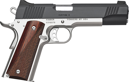 Kimber Mfg.,inc 3200334 Custom II Two-Tone 9mm 9+1 5" Front Serrations Steel Slide Brush Polished Smooth/Checkered Rosewood Grip