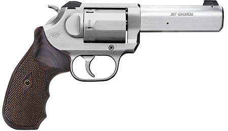 Kimber Mfg, Inc 3400031 K6S Combat DA/SA 357 Mag 6 Shot 4" Brushed Stainless Stainless Steel Barrel  &  Cylinder, Brushed Stainless Steel Frame, Walnut 3-Finger Target Grip, Exposed Hammer