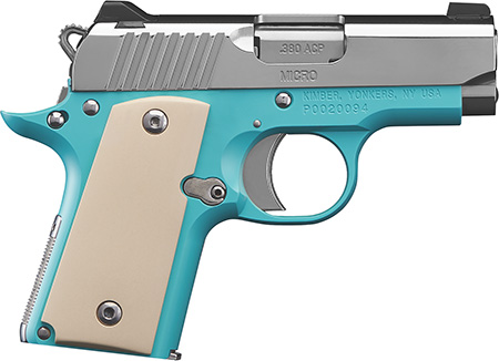 Kimber Mfg.,inc 3300210 Micro Bel Air NS 380 ACP 2.75" Ramped Barrel Stainless Steel Slide Bel Air Blue Mirror-Polished Ivory Micarta Grip