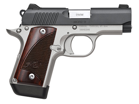 Kimber Mfg, Inc 3300099 Micro 9 Two-Tone Micro Frame 9mm Luger 7+1 3.15" Stainless Match Grade Barrel, Matte Black Serrated Steel Slide, Satin Silver Aluminum Frame w/Beavertail, Rosewood Grip