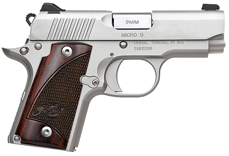 Kimber Mfg, Inc 3300158 Micro 9  9mm Luger 7+1 3.15" Match Grade Barrel, Satin Silver Stainless Steel Serrated Slide, Satin Silver Aluminum Frame w/Beavertail, Rosewood Grip