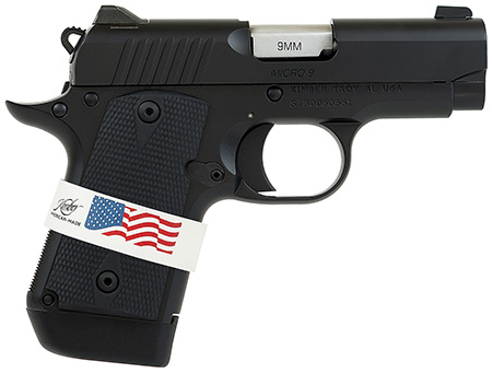 Kimber Mfg, Inc 3300244 Micro 9 Liberty Micro Frame 9mm Luger 7+1 3.15" Stainless Ramped Barrel, KimPro II Black Serrated Stainless Steel Slide, Kimpro II Black Aluminum Frame w/Beavertail
