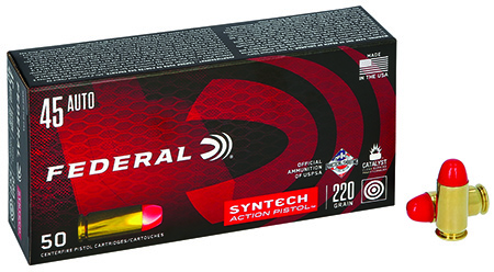 Federal AE45SJAP1 American Eagle Syntech Action Pistol  45ACP 220gr Total Syntech Jacket Flat Nose 50 Per Box/10 Case