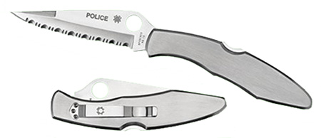 Spyderco C07S Police  4.13" Folding Spear Point Part Serrated VG-10 SS Blade Stainless Steel Handle Includes Pocket Clip