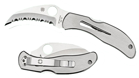 Spyderco C08S Harpy  2.75" Folding Hawkbill Serrated VG-10 SS Blade Stainless Steel Handle Includes Pocket Clip