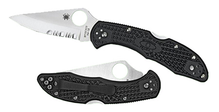 Spyderco C11PSBK Delica 4  2.88" Folding Drop Point Part Serrated VG-10 SS Blade, Black Textured FRN Handle, Includes Pocket Clip