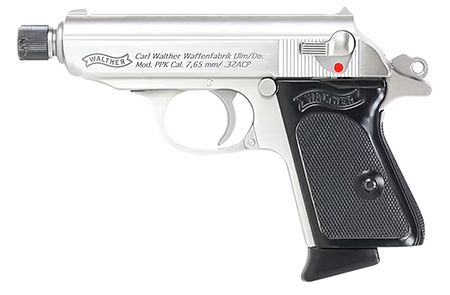 Walther Arms 4796060 PPK  32 ACP 6+1 3.30" Stainless Steel Threaded Barrel, Stainless Serrated Steel Slide, Stainless Steel Frame w/Beavertail, Textured Polymer Grip