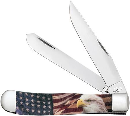 Case 10647 Patriot Trapper 3.24"/3.27" Folding Clip Point/Spey Plain Red/White/Blue, Mirror Polished Tru-Sharp SS Blade, Smooth Synthetic Handle