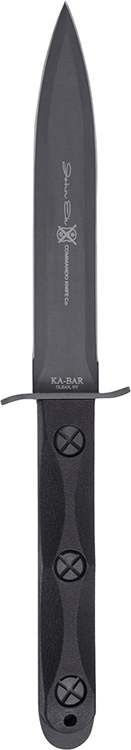 Ka-Bar EK44 Ek Model 4 6.63" Fixed Double Edge Spear Point Plain Stonewashed 1095 Cro-Van Blade, Black GRN Handle, Includes Sheath