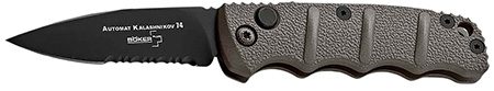 Boker 01KALS96  Kalashnikov 2.52" Drop Point Plain/Serrated Black D2 Steel Blade Gray Aluminum Handle