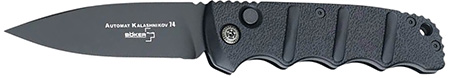 Boker 01KALS99  Kalashnikov Pocket 3.35" Plain D2 Steel Blade Black Aluminum Handle