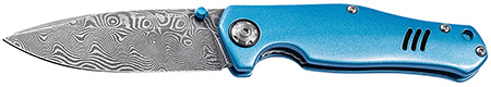 Boker 111101DAM   3.15" Drop Point Damascus Blade Blue Aluminum Handle