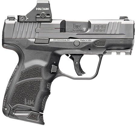HK 81001132 CC9  9mm Luger 10+1 3.32" Black Polygonal Rifled Barrel, Optic Ready RMSc/407k Footprint/Serrated Steel Slide, Polymer Frame w/Picatinny Rail, Black Interchangeable Backstrap Grip