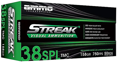Ammo Inc 38158TMCSTRKGRN50 Streak Visual (GREEN)  38Special 158gr Total Metal Case 50 Per Box/20 Case