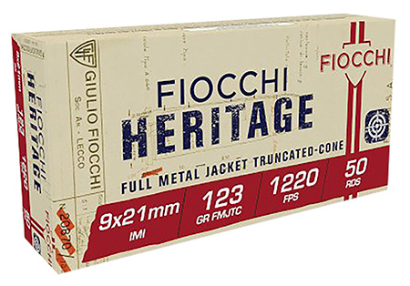 Fiocchi 9X21 Heritage  9x21mmIMI 123gr Full Metal Jacket Truncated Cone 50 Per Box/20 Case
