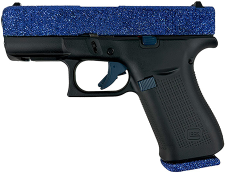 Glock PAX435204NNVY G43X  Sub-Compact Frame 9mm Luger 10+1 3.41" Black GMB Barrel, Navy Blue Glitter Serrated Steel Slide, Black Cerakote Polymer Frame w/Beavertail, Black Textured Grip, Ambidextrous