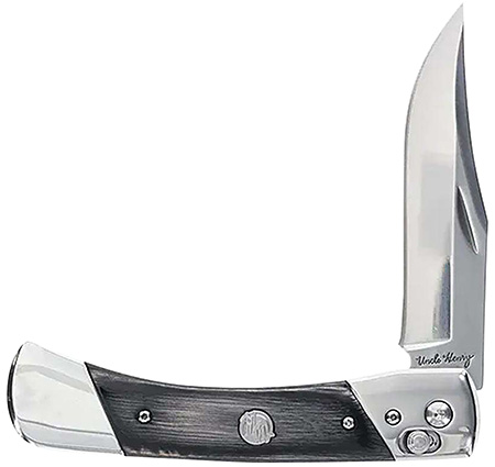 Uncle Henry 1222013 Bear Paw  3.80" Folding Plain 7Cr17MoV SS Blade, Black/SS Wood Laminate Handle