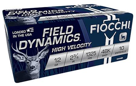 Fiocchi 12HV4BK Field Dynamics High Velocity 12Gauge 2.75" 27Pellets 4Buck Shot 10 Per Box/25 Case