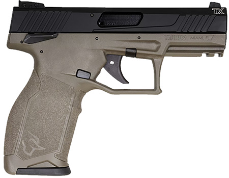 Taurus 1-2TX22141O 2TX  Full Size Frame 22 LR 22+1 4.60" Matte Black Threaded Barrel, Black Anodized Serrated Slide, OD Green Polymer Frame w/Picatinny Rail, Textured Grip
