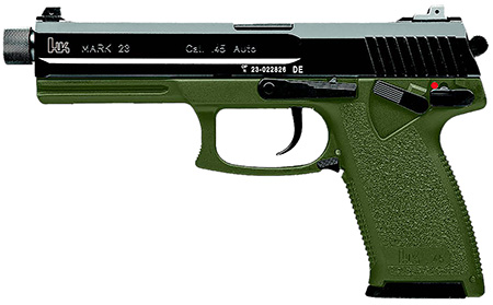 HK 81001074 Mark 23  45 ACP 12+1 5.87" Black Threaded Barrel, Black Cerakote Serrated Steel Slide, OD Green Polymer Frame w/Accessory Rail, Textured Grip