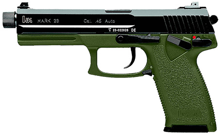 HK 81001075 Mark 23  45 ACP 10+1 5.87" Black Threaded Barrel, Black Cerakote Serrated Steel Slide, OD Green Polymer Frame w/Accessory Rail, Textured Grip