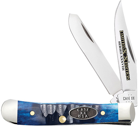 Case 53984 Trapper  Tiny Plain Mirror Polished Tru-Sharp SS Blade Ocean Blue Bone Handle