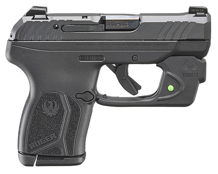 Ruger 13751 LCP Max w/Laser Compact Frame 380 ACP 10+1 2.80" Black Oxide Alloy Steel Barrel  &  Serrated Alloy Steel Slide, Black Polymer Frame, Viridian E-Series Red Laser