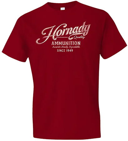 Hornady Gear 31875 Vintage Script  Red Cotton Semi-Fitted 2XL