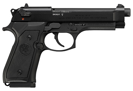 Beretta USA J90A1M9F18 M9  Full Size Frame 22 LR 10+1, 5.30" Black Steel Barrel, Black Bruniton Serrated Slide, Black Aluminum Frame w/Beavertail, Ambidextrous