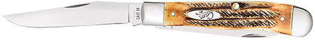 Case 03573 Trapper  3.25" Folding Clip Point/Spey Plain Mirror Polished Tru-Sharp SS Blades, Burnt Dark Amber 6.5 BoneStag Handle