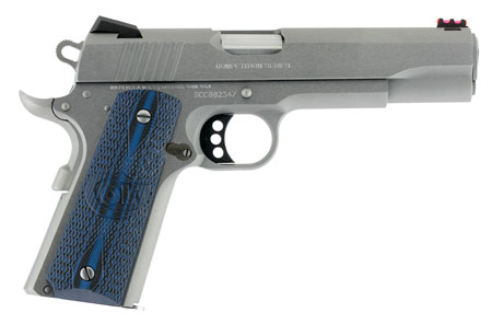Colt Mfg O1070CCS Competition Government 45 ACP 8+1 5" Stainless National Match Barrel, Serrated Slide  &  Frame w/Beavertail, Checkered Blue G10 Grip, Ambidextrous