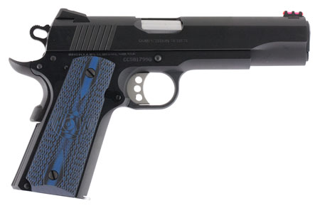Colt Mfg O1970CCS Competition Government 45 ACP 8+1 5" Stainless National Match Barrel, Blued Serrated Carbon Steel Slide  &  Frame w/Beavertail, Blue Scalloped G10 Grip, Ambidextrous