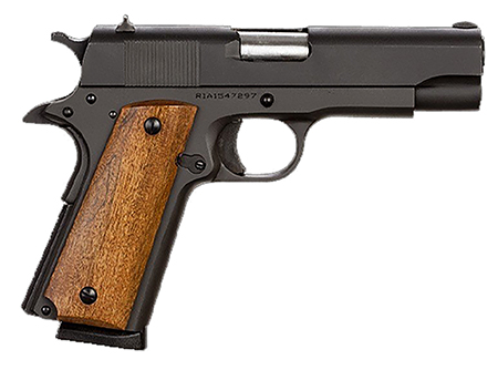 Rock Island 51417MA GI Standard MS *MA Compliant 45 ACP Caliber with 4.20" Barrel, 8+1 Capacity, Overall Black Parkerized Finish Steel, Beavertail Frame, Serrated Slide  &  Wood Grip