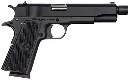 Rock Island 51473 GI Standard FS 45 ACP Caliber with 5" Barrel, 8+1 Capacity, Overall Black Parkerized Finish Steel, Beavertail Frame, Serrated Slide  &  Black Rubber Grip