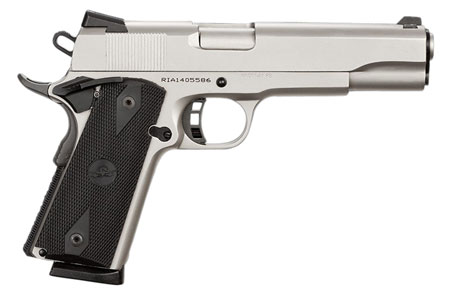 Rock Island 51448 Rock Standard FS 45 ACP 8+1 5" Barrel, Overall Matte Nickel Finish Steel, Beavertail Frame, Serrated Slide  &  Black Rubber Grip