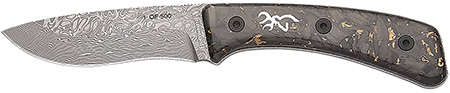 Browning 3220570B Rock  3.50" Fixed Drop Point Plain Acid Etch Damascus Blade, Carbon Fiber Handle