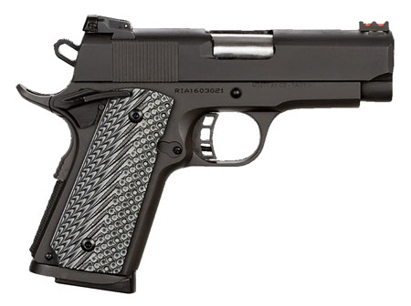 Rock Island 51479 Rock Ultra CS 45 ACP Caliber with 3.50" Barrel, 7+1 Capacity, Overall Black Parkerized Finish Steel, Beavertail Frame, Serrated Slide  &  Black/Gray G10 Grip