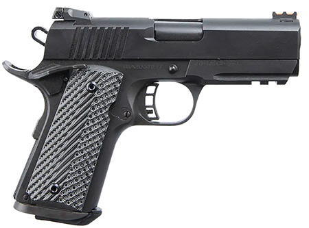 Rock Island 51700 Tac Ultra CS 9mm Luger Caliber with 3.62" Barrel, 8+1 Capacity, Overall Black Parkerized Finish Steel, Picatinny Rail/Beavertail Frame, Serrated Slide  &  Black/Gray G10 Grip