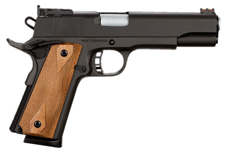Rock Island 51434 Pro Ultra Match *CA Compliant 45 ACP Caliber with 5" Barrel, 8+1 Capacity, Overall Black Parkerized Finish Steel, Beavertail Frame, Serrated Slide  &  Checkered Wood Grip