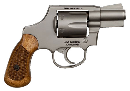 Rock Island 51289 M206  Small Frame 38 Special 6 Shot, 2" Matte Nickel Steel Barrel, Cylinder  &  Frame, Checkered Wood Grip, Transfer Bar Safety, Concealed Hammer
